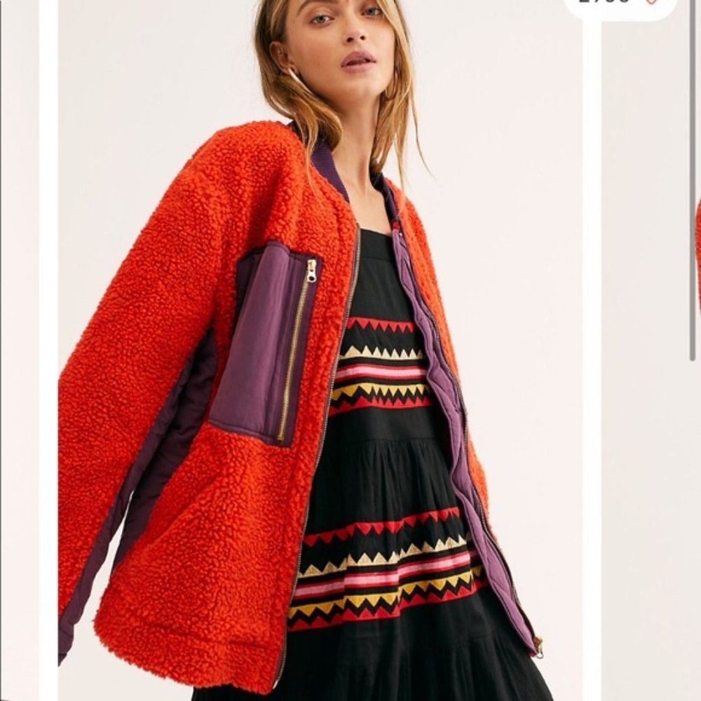 Free People  Rivington red Sherpa jacket coat
